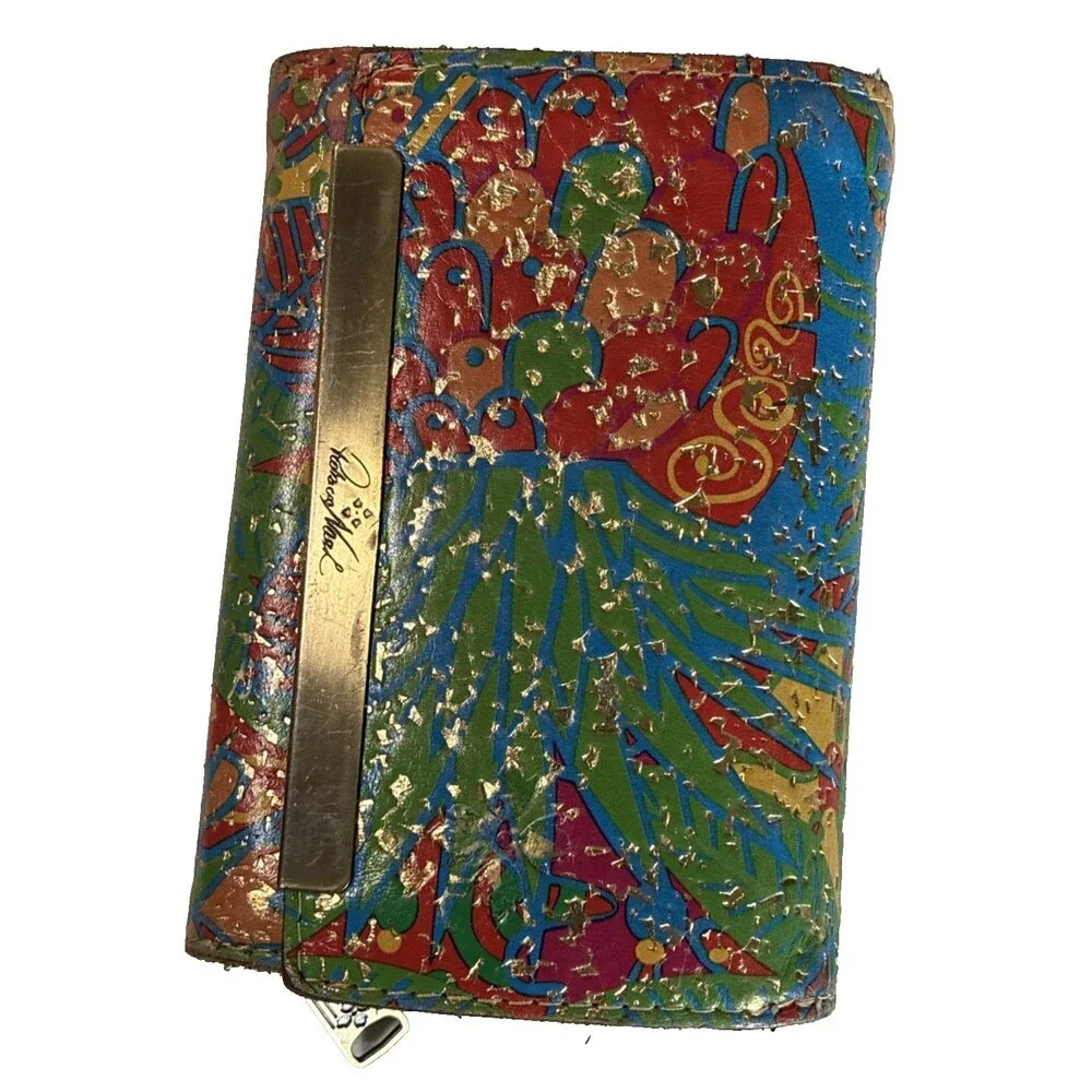 Patricia Nash Tri-fold Wallet Italian Leather Cametti Tropical Gold Floral